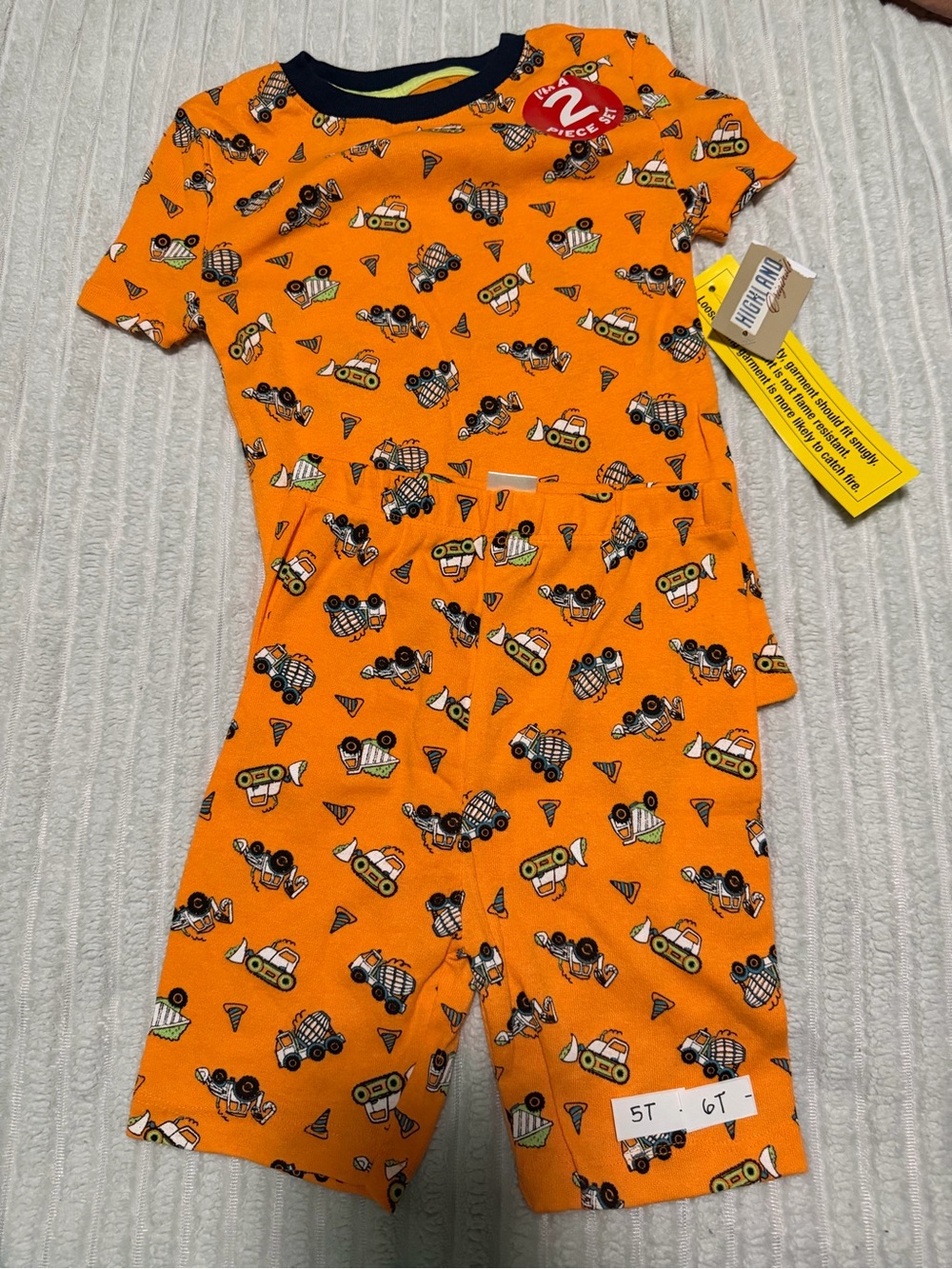 Orange Construction-Print Kids Pajama Set - 2 Piece